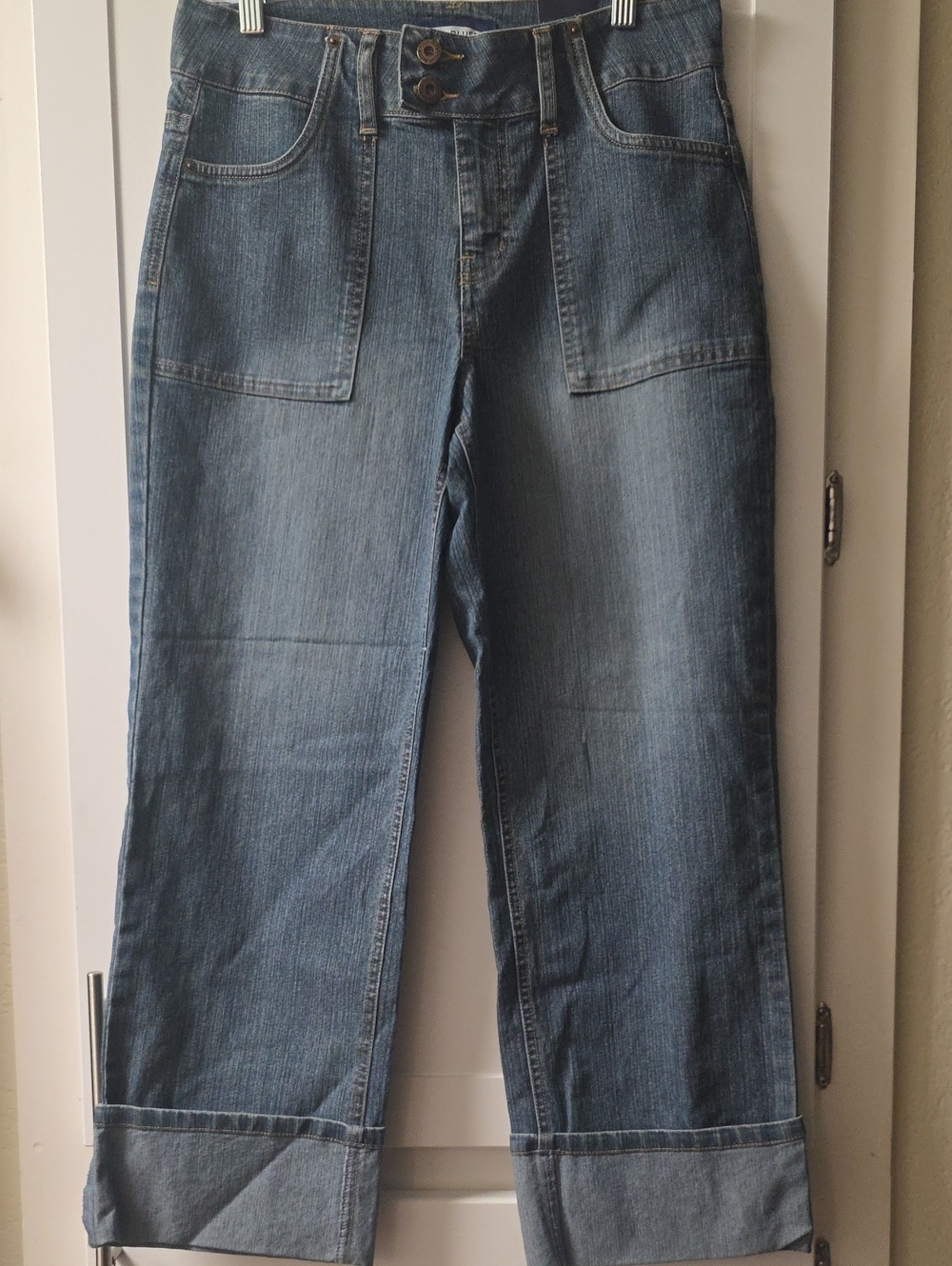 L.A. Blues Medium Blue Flood Length Cropped Wide-Leg Jeans Size 6